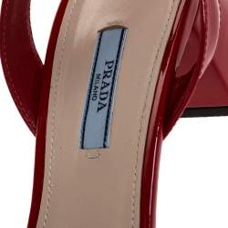 Pre Owned Prada Red Patent and PVC Ankle Strap Block Heel Sandals Size 39.5