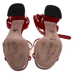 Pre Owned Prada Red Patent and PVC Ankle Strap Block Heel Sandals Size 39.5