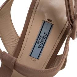 Pre Owned Prada Beige Satin Open Toe Ankle Strap Platform Sandals Size 37.5