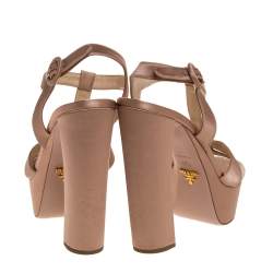 Pre Owned Prada Beige Satin Open Toe Ankle Strap Platform Sandals Size 37.5