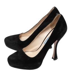 Pre Owned Prada Black Suede Leather Platform Pumps Size 37