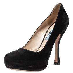 Pre Owned Prada Black Suede Leather Platform Pumps Size 37