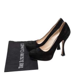 Pre Owned Prada Black Suede Leather Platform Pumps Size 37