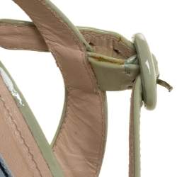 Pre Owned Prada Pale Green Patent Leather Ankle Strap Block Heel Platform Sandals Size 36