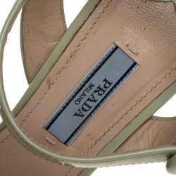 Pre Owned Prada Pale Green Patent Leather Ankle Strap Block Heel Platform Sandals Size 36