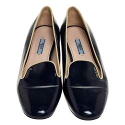 Pre Owned Prada Dark Blue Patent Saffiano Leather Smoking Slippers Size 40.5