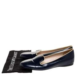 Pre Owned Prada Dark Blue Patent Saffiano Leather Smoking Slippers Size 40.5