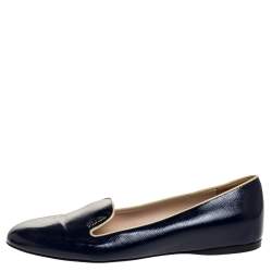 Pre Owned Prada Dark Blue Patent Saffiano Leather Smoking Slippers Size 40.5