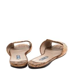 Pre Owned Prada Brown Python Flat Slide Sandals Size 38.5