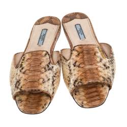 Pre Owned Prada Brown Python Flat Slide Sandals Size 38.5