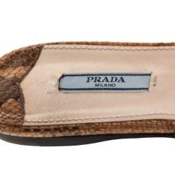 Pre Owned Prada Brown Python Flat Slide Sandals Size 38.5
