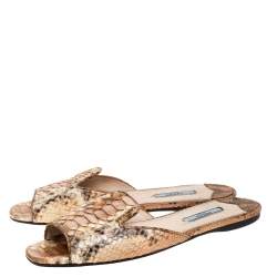 Pre Owned Prada Brown Python Flat Slide Sandals Size 38.5