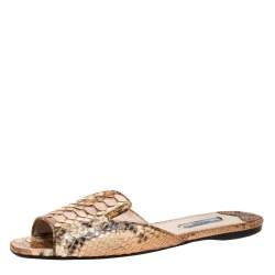 Pre Owned Prada Brown Python Flat Slide Sandals Size 38.5