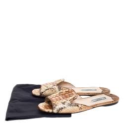 Pre Owned Prada Brown Python Flat Slide Sandals Size 38.5