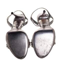 Pre Owned Prada Silver Leather Crystal Embellished Ankle Strap Sandals Size 39