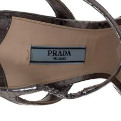 Pre Owned Prada Silver Leather Crystal Embellished Ankle Strap Sandals Size 39