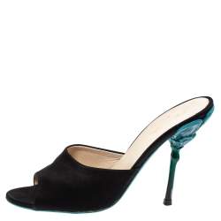 Pre Owned Prada Black Satin Sculptured Heel Mule Size 38.5