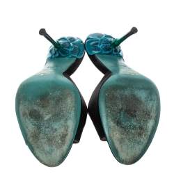 Pre Owned Prada Black Satin Sculptured Heel Mule Size 38.5