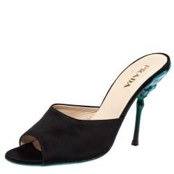 Pre Owned Prada Black Satin Sculptured Heel Mule Size 38.5