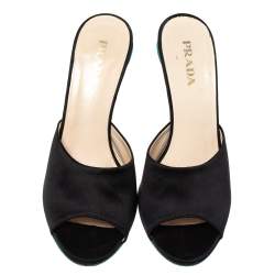 Pre Owned Prada Black Satin Sculptured Heel Mule Size 38.5