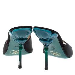 Pre Owned Prada Black Satin Sculptured Heel Mule Size 38.5