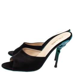 Pre Owned Prada Black Satin Sculptured Heel Mule Size 38.5