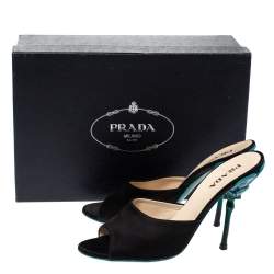 Pre Owned Prada Black Satin Sculptured Heel Mule Size 38.5