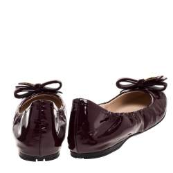 Pre Owned Prada Burgundy Patent Leather Bow Ballerina Flats Size 38