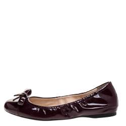 Pre Owned Prada Burgundy Patent Leather Bow Ballerina Flats Size 38