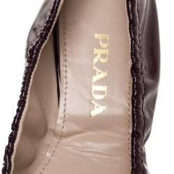 Pre Owned Prada Burgundy Patent Leather Bow Ballerina Flats Size 38