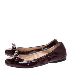 Pre Owned Prada Burgundy Patent Leather Bow Ballerina Flats Size 38