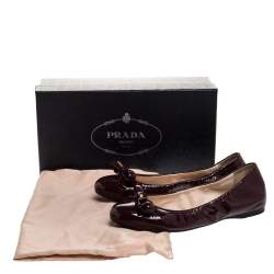 Pre Owned Prada Burgundy Patent Leather Bow Ballerina Flats Size 38