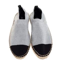 Pre Owned Prada Shimmery Silver Knit Lurex Espadrille Size 36.5
