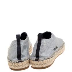 Pre Owned Prada Shimmery Silver Knit Lurex Espadrille Size 36.5
