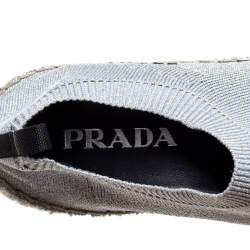 Pre Owned Prada Shimmery Silver Knit Lurex Espadrille Size 36.5