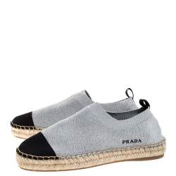 Pre Owned Prada Shimmery Silver Knit Lurex Espadrille Size 36.5