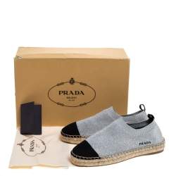 Pre Owned Prada Shimmery Silver Knit Lurex Espadrille Size 36.5