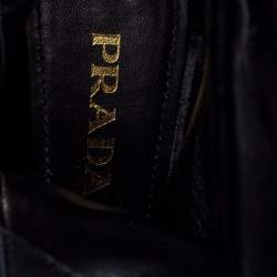 Pre Owned Prada Black Velvet Block Heel Platform Ankle Boots Size 38.5