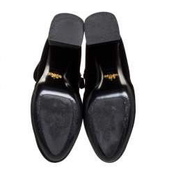 Pre Owned Prada Black Velvet Block Heel Platform Ankle Boots Size 38.5