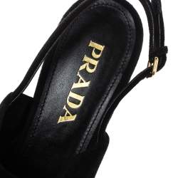 Pre Owned Prada Black Suede Slingback Block Heel Open Toe Sandals Size 37