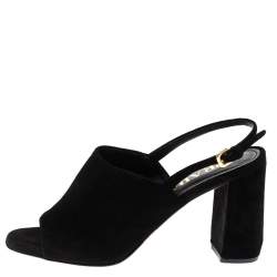 Pre Owned Prada Black Suede Slingback Block Heel Open Toe Sandals Size 37