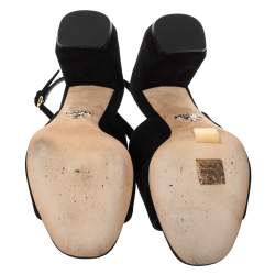 Pre Owned Prada Black Suede Slingback Block Heel Open Toe Sandals Size 37