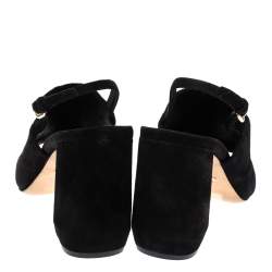 Pre Owned Prada Black Suede Slingback Block Heel Open Toe Sandals Size 37