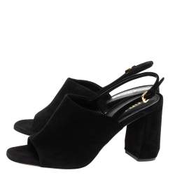 Pre Owned Prada Black Suede Slingback Block Heel Open Toe Sandals Size 37