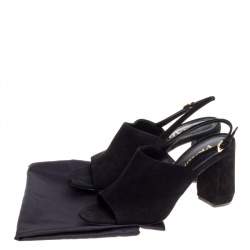 Pre Owned Prada Black Suede Slingback Block Heel Open Toe Sandals Size 37