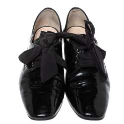 Pre Owned Prada Black Patent Leather Lace Up Derby Size 37.5