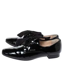 Pre Owned Prada Black Patent Leather Lace Up Derby Size 37.5