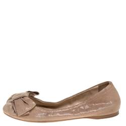 Prada Beige Textured Leather Bow Ballet Flats Size 37