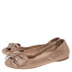 Prada Beige Textured Leather Bow Ballet Flats Size 37