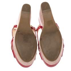 Pre Owned Prada Red Patent Leather Platform Wedge Sandals Size 37.5